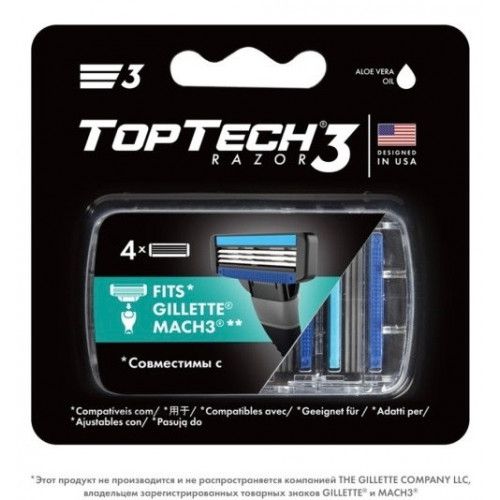 Replacement cassettes for men TopTech Razor 3, USA. Compatible with Gillette Mach3* 4pcs.